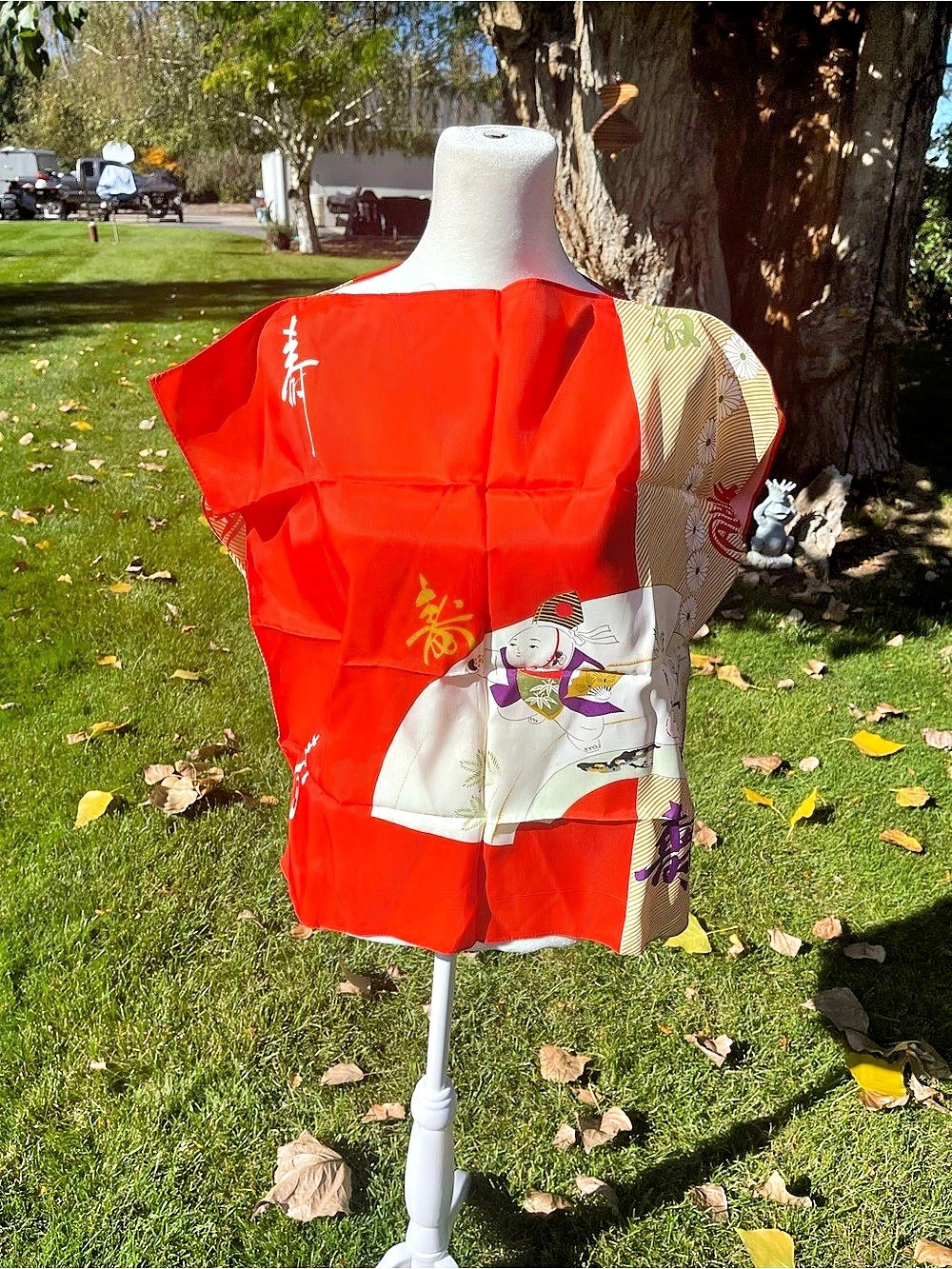 Vtg Mid Century Tori Top Honolulu Silk Blouse Red Japanese Fan Gosho Doll S